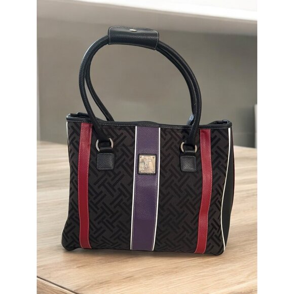Tignanello Black Tote with Red and Purple Stripes - Picture 1 of 12